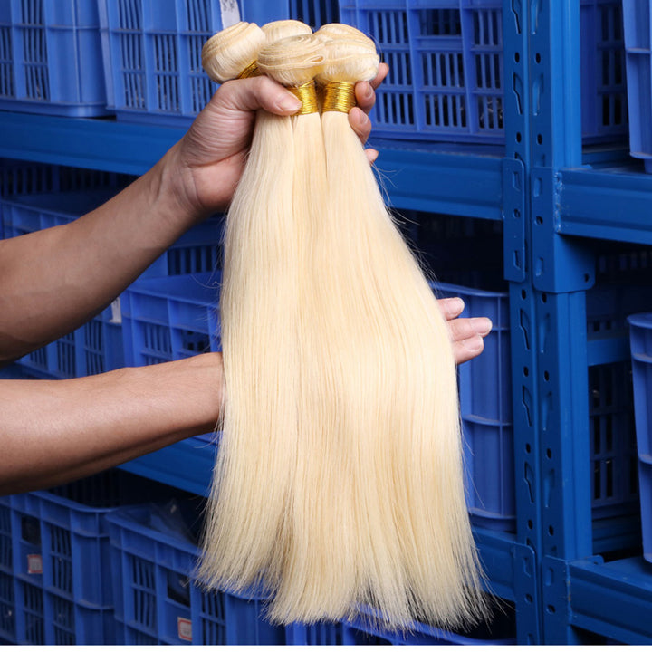 613 Blonde Straight Human Hair Brazilian Virgin Hair 3PCS - pegasuswholesale